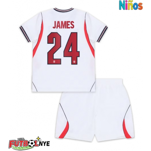 Camiseta Inglaterra Reece James #24 Primera Equipación para niños Mundial 2026 manga corta (+ pantalones cortos)